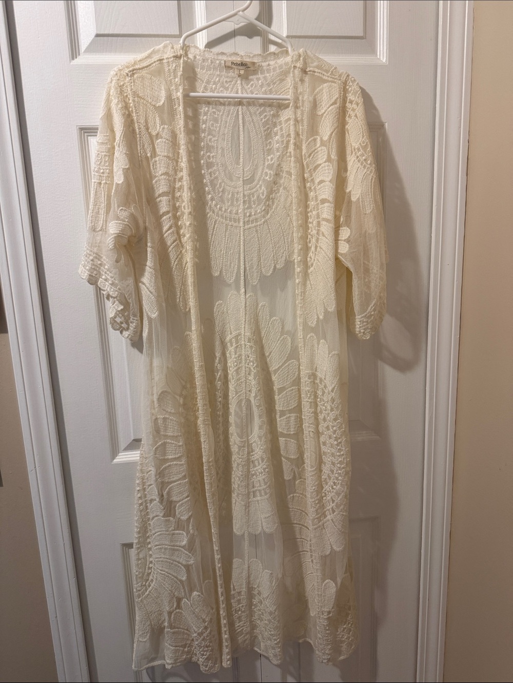 Rebellion Cream Long Lace Cotton-blend Cover Up/Camisole Size L